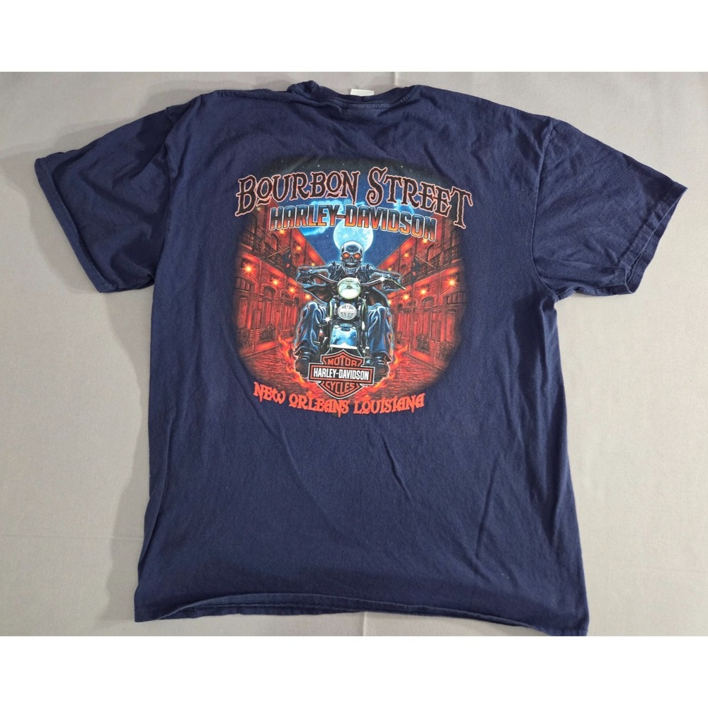 Harley Davidson Shirt Mens Extra Large Blue Bourbon Street New Orleans LA Skull
